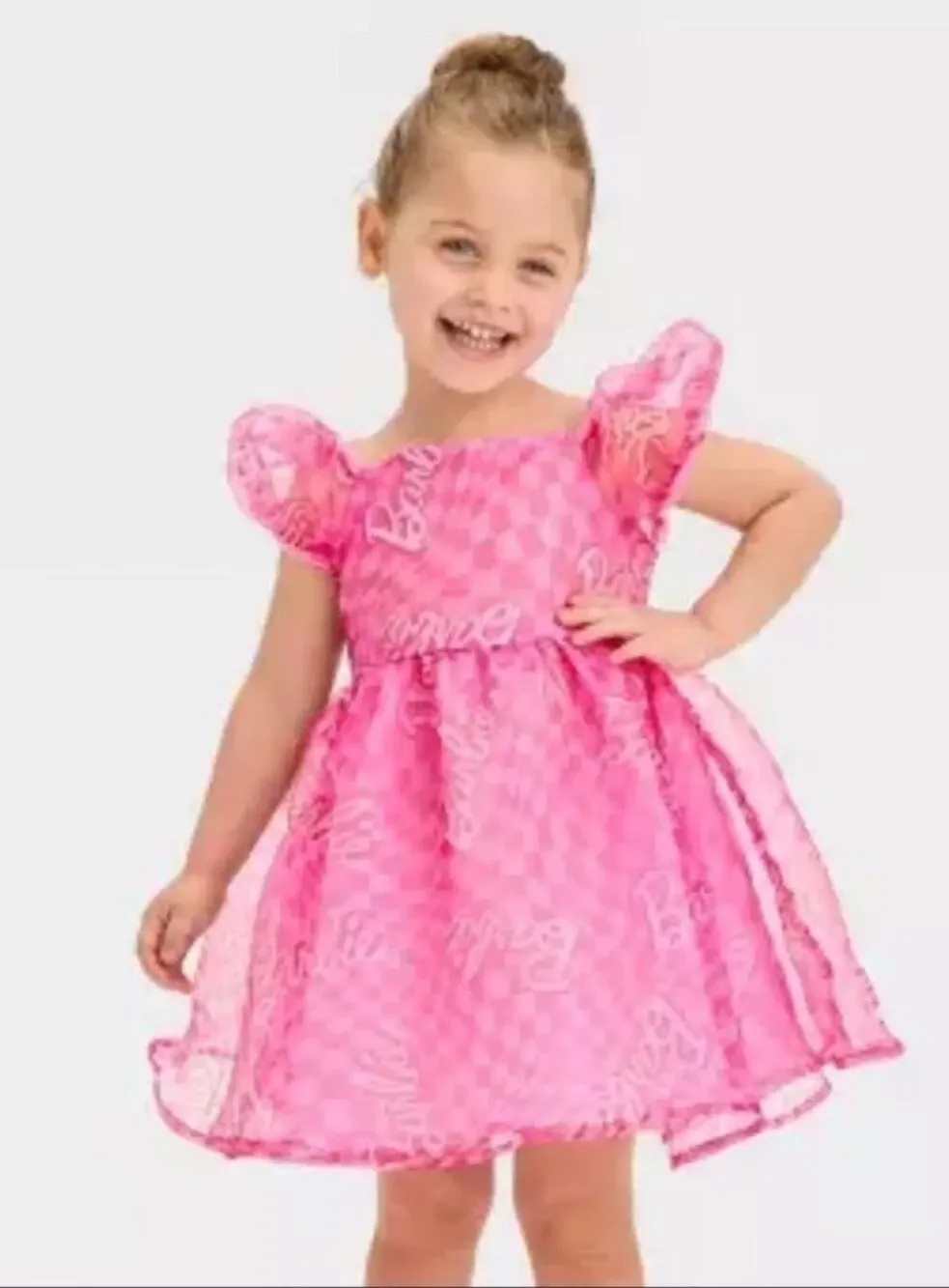 Girls Pink Barbie Dress With Puff Sleeves Halloween Costume Party Size XL(14)